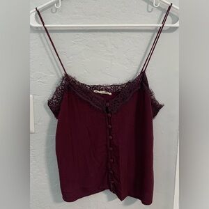 LA Hearts | Maroon Button Up Lace Tank Top (Size S)